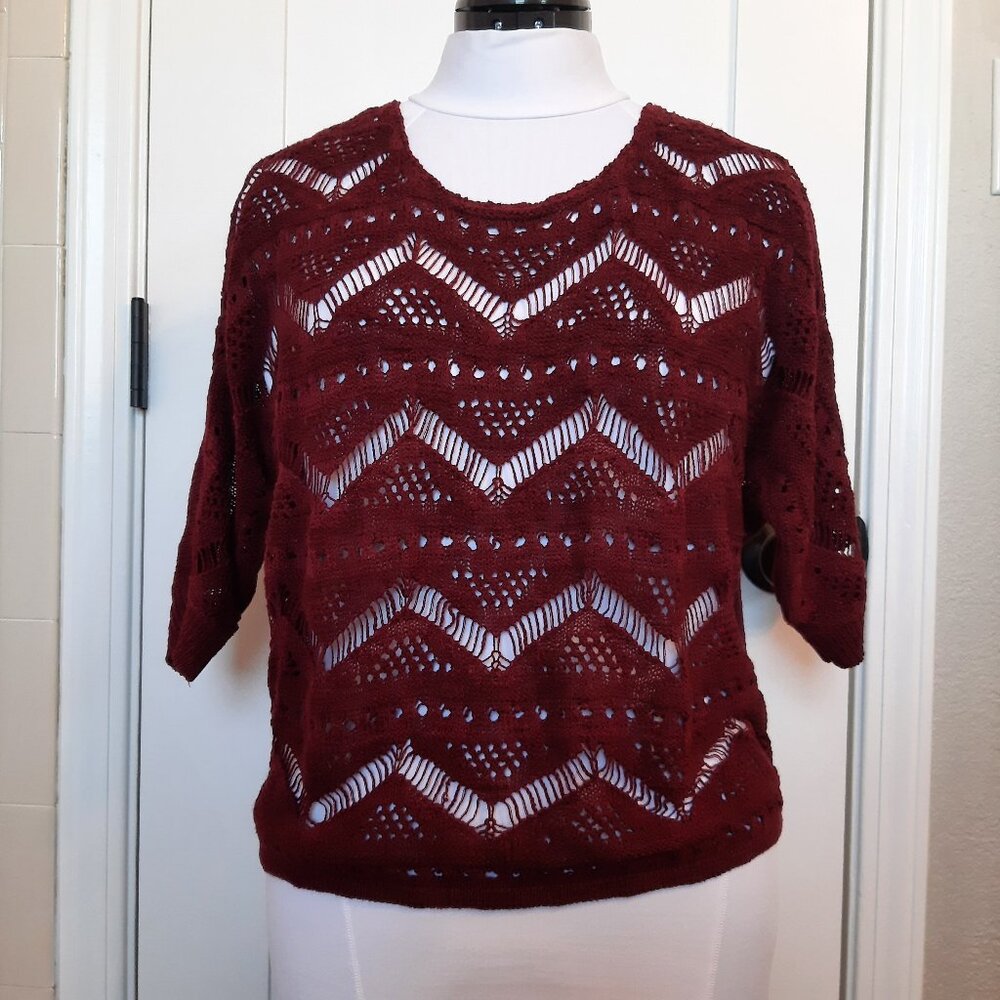 Crochet Sweater PETITE by i jeans by Buffalo in Burgundy Sz SP